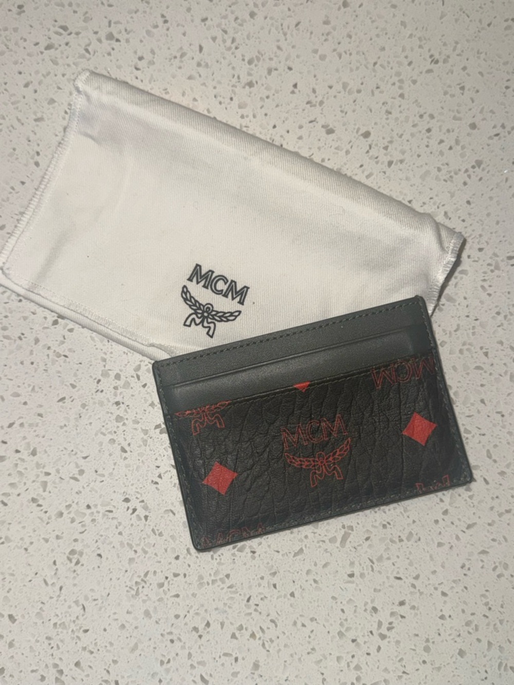 MCM Black Card Holder with Red Visetos Print